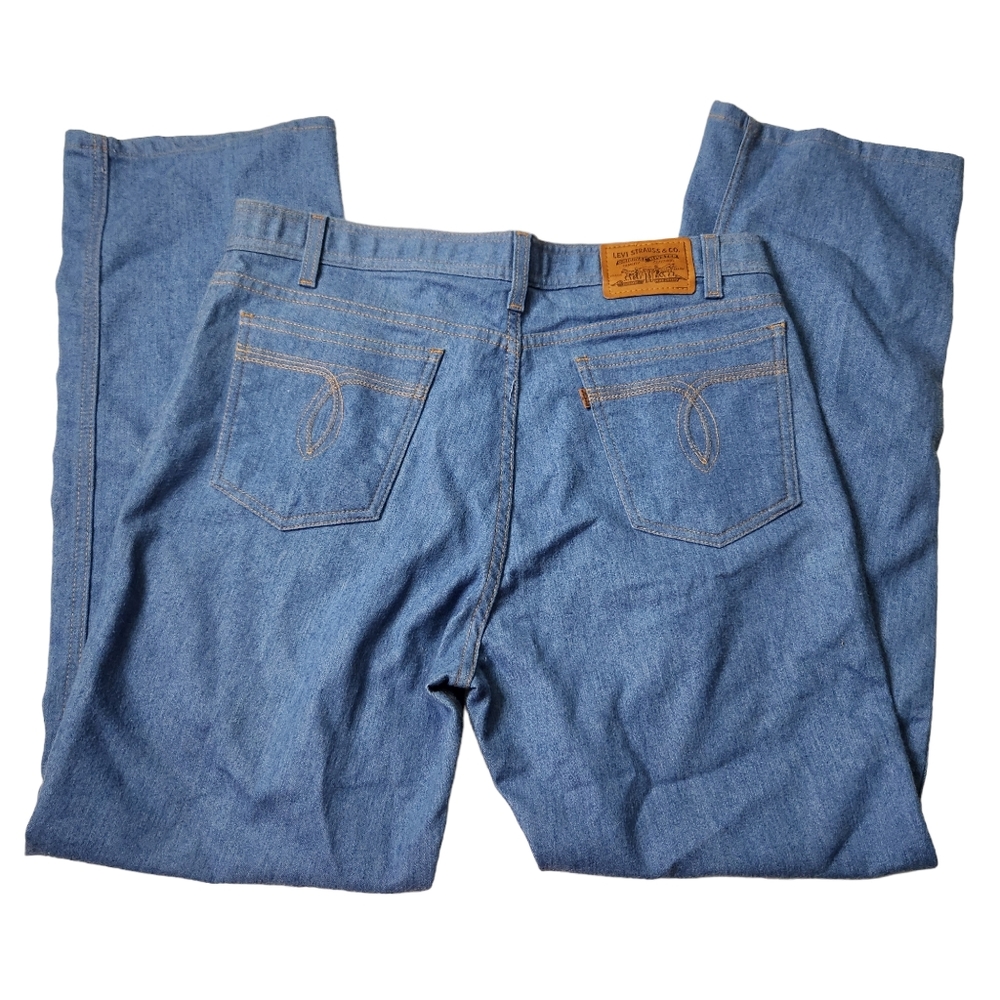 LEVI'S Western Jeans Pant Brown Tab Orange Stitch Light Blue Denim Sz 38x32